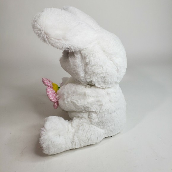 New Concepts Plush White Easter Bunny Rabbit Pink Gingham Flower Clean - Picture 4 of 10